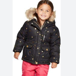 Cat and Jack Fur Trim Hooded Black Star Jacket 2T